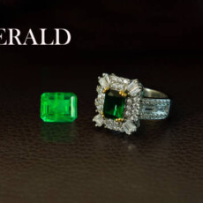 Emerald is a ring decorated with green emeralds and diamonds, an expensive jewelry.